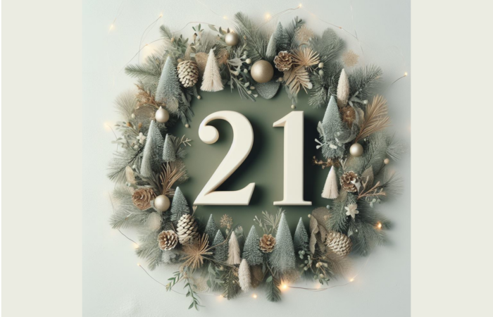 Ein Weihnachtskranz mit der Zahl 21