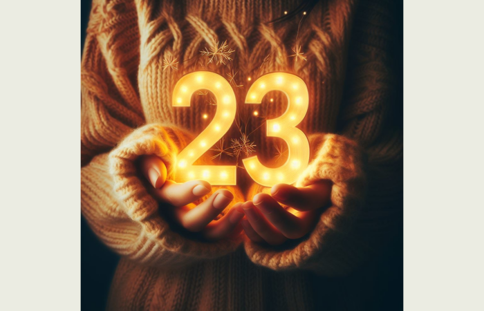 Hände mit einer leuchtenden Zahl 23